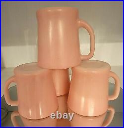 Set of 4 VINTAGE FIRE KING PINK D HANDLE MUGS, RARE ANCHOR HOCKING, FIRE KING USA