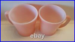 Set of 4 VINTAGE FIRE KING PINK D HANDLE MUGS, RARE ANCHOR HOCKING, FIRE KING USA
