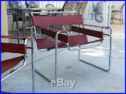 Set of Two Rare Wassily Coral Red Leather Chrome Club Side Chairs Modern Italian