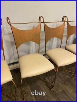 Shaver Howard mid century modern dining chairs (set of 4) leather and brass RARE