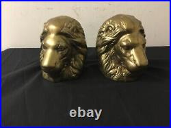 Solid Brass Lion Head Bookends Rare Mid Century Modern 50s Vintage