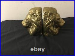 Solid Brass Lion Head Bookends Rare Mid Century Modern 50s Vintage