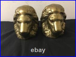 Solid Brass Lion Head Bookends Rare Mid Century Modern 50s Vintage