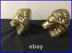 Solid Brass Lion Head Bookends Rare Mid Century Modern 50s Vintage