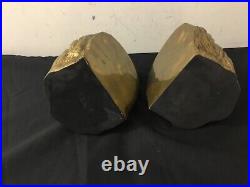 Solid Brass Lion Head Bookends Rare Mid Century Modern 50s Vintage