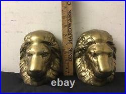 Solid Brass Lion Head Bookends Rare Mid Century Modern 50s Vintage