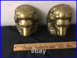 Solid Brass Lion Head Bookends Rare Mid Century Modern 50s Vintage