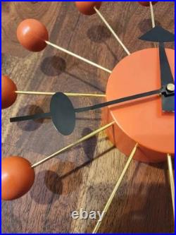 Steel Ball Modern Clock 12 Wall Clock Orange George Nelson Retro Mid-Century