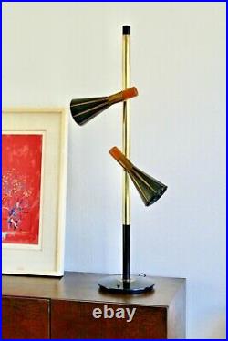 Stiffel Loewy Vtg Mid Century Modern Brass Cone Pole Lamp Lightolier Laurel Rare