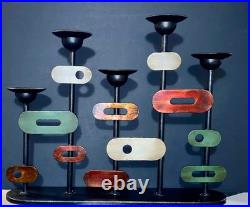 Striking MCM Black Metal Candle Stand Rare 1960s Abstract Cubist Color Sculpture
