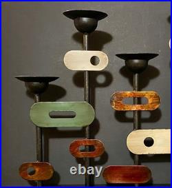 Striking MCM Black Metal Candle Stand Rare 1960s Abstract Cubist Color Sculpture