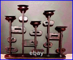 Striking MCM Black Metal Candle Stand Rare 1960s Abstract Cubist Color Sculpture