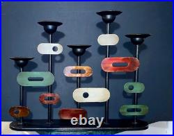 Striking MCM Black Metal Candle Stand Rare 1960s Abstract Cubist Color Sculpture