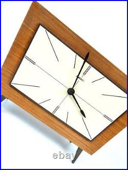 Stunning Rare Original 60s MID Century Teak Table Clock By Hermle Germany