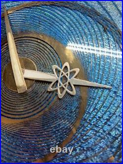 Sunbeam Atomic Swirl Clock Mid Century Blue Gold Atom Hands Germany Very Rare LK