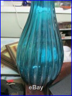 Super Rare Retro Vintage Turquoise Blue Glass Genie Bottle Decanter