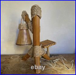 TIKI BAR LAMP MID-CENTURY MODERN MCM 50's Hand Crafted Bamboo Working Light RARE