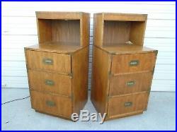 Tall Pair Rare Campaigner Dixie Nightstands 2 Bed Tables Mid-century Modern MCM