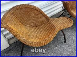 Two Vintage Rattan Wicker Chaise Lounge Mid Century Modern Chairs RARE