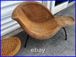 Two Vintage Rattan Wicker Chaise Lounge Mid Century Modern Chairs RARE