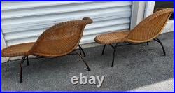 Two Vintage Rattan Wicker Chaise Lounge Mid Century Modern Chairs RARE