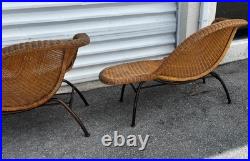 Two Vintage Rattan Wicker Chaise Lounge Mid Century Modern Chairs RARE