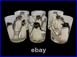 Ultra Rare Georges Briard Penguin Pattern Old Fashion Low Ball Glasses Set Of 6