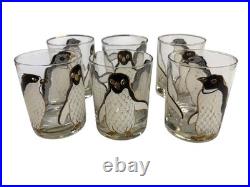 Ultra Rare Georges Briard Penguin Pattern Old Fashion Low Ball Glasses Set Of 6