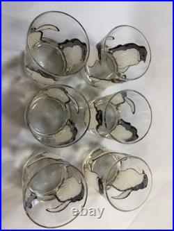 Ultra Rare Georges Briard Penguin Pattern Old Fashion Low Ball Glasses Set Of 6