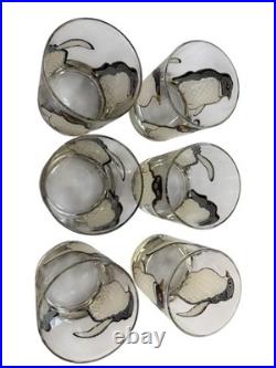 Ultra Rare Georges Briard Penguin Pattern Old Fashion Low Ball Glasses Set Of 6