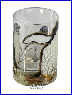 Ultra Rare Georges Briard Penguin Pattern Old Fashion Low Ball Glasses Set Of 6