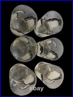 Ultra Rare Georges Briard Penguin Pattern Old Fashion Low Ball Glasses Set Of 6