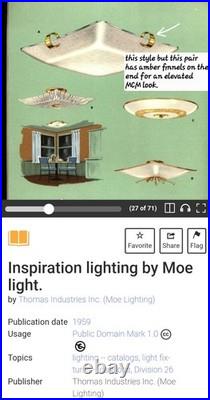 Ultra Rare Vintage 1959 XL Pair 19in mid century modern Moe lighting fixtures