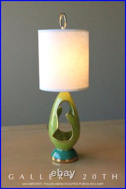 Ultra-rare! C. A. L. Italy Biomorphic Lamp! MID Century Modern Green Vtg Atomic