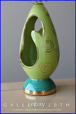 Ultra-rare! C. A. L. Italy Biomorphic Lamp! MID Century Modern Green Vtg Atomic