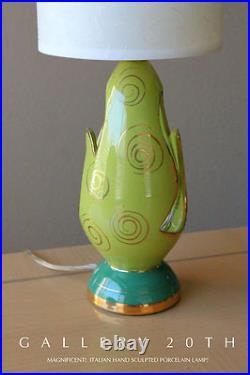 Ultra-rare! C. A. L. Italy Biomorphic Lamp! MID Century Modern Green Vtg Atomic