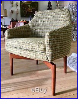 Ultra-rare Jens Risom Accent Chair with Walnut Spider Legs, Mid-century Modern MCM