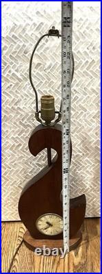VERY RARE 1960's MCM Sculpted Teak Swan Table Lamp Clock 24 Tall