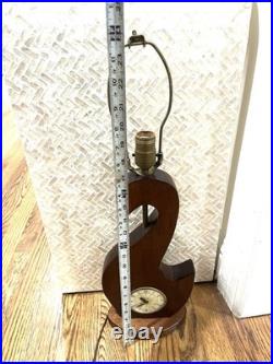 VERY RARE 1960's MCM Sculpted Teak Swan'Table Lamp Clock 24 Tall