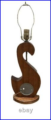 VERY RARE 1960's MCM Sculpted Teak Swan'Table Lamp Clock 24 Tall