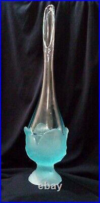 VIKING Rare Vintage Aqua Frosted Satin Art Glass Swung Vase 15.5 tall