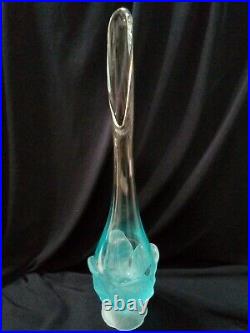 VIKING Rare Vintage Aqua Frosted Satin Art Glass Swung Vase 15.5 tall