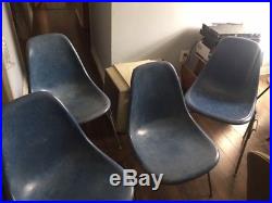 VINTAGE Herman miller eames fiberglass side chair cerulean blue RARE SET OF 4