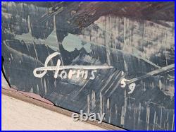 VINTAGE MID CENTURY MODERN MCM 1950s ABSTRACT OIL ON GRAPHITE SIGNED RARE