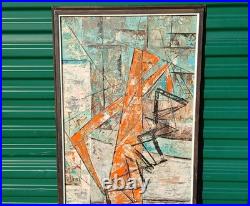 VINTAGE MID CENTURY MODERN MCM 1960s ABSTRACT OIL ON GRAPHITE SIGNED RARE