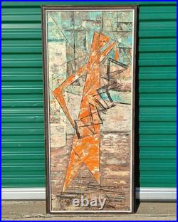 VINTAGE MID CENTURY MODERN MCM 1960s ABSTRACT OIL ON GRAPHITE SIGNED RARE