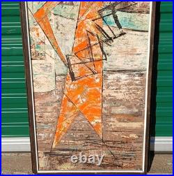 VINTAGE MID CENTURY MODERN MCM 1960s ABSTRACT OIL ON GRAPHITE SIGNED RARE