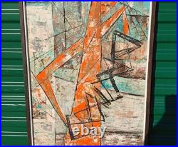 VINTAGE MID CENTURY MODERN MCM 1960s ABSTRACT OIL ON GRAPHITE SIGNED RARE