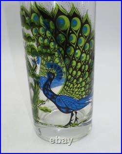 VINTAGE MID-CENTURY MODERN PEACOCK & TREE GLASS TUMBLERS (SET OF 8) Rare Find