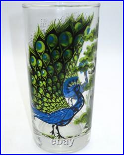 VINTAGE MID-CENTURY MODERN PEACOCK & TREE GLASS TUMBLERS (SET OF 8) Rare Find